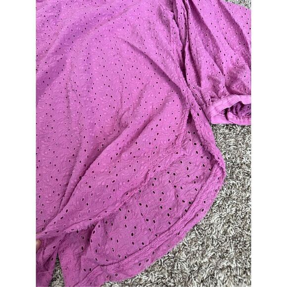 Free People Maddison Eyelet Blouse Orchid L Button Front Long Sleeve Oversized - Picture 15 of 16